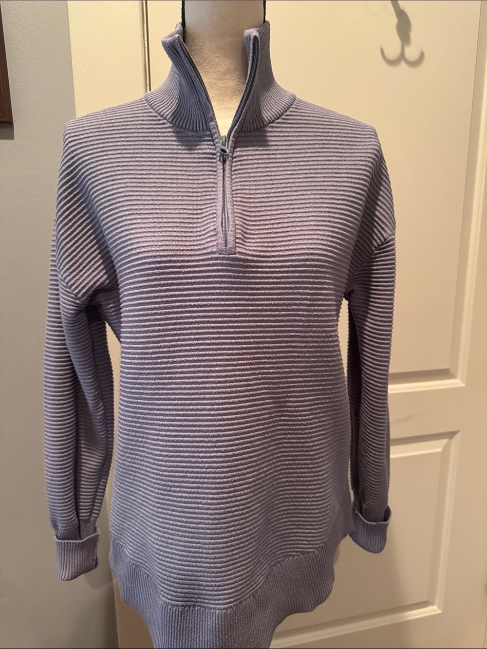 Women’s blue Zip-Neck Ribbed Sweater